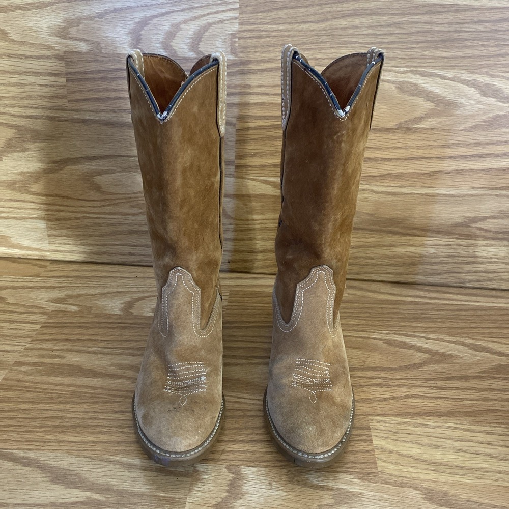 Vtg 70's Wolverine Full Suede Cowgirl Boots Women's 5.5 Harvest Wheat Vibram